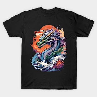 Colorful Water Dragon Design T-Shirt